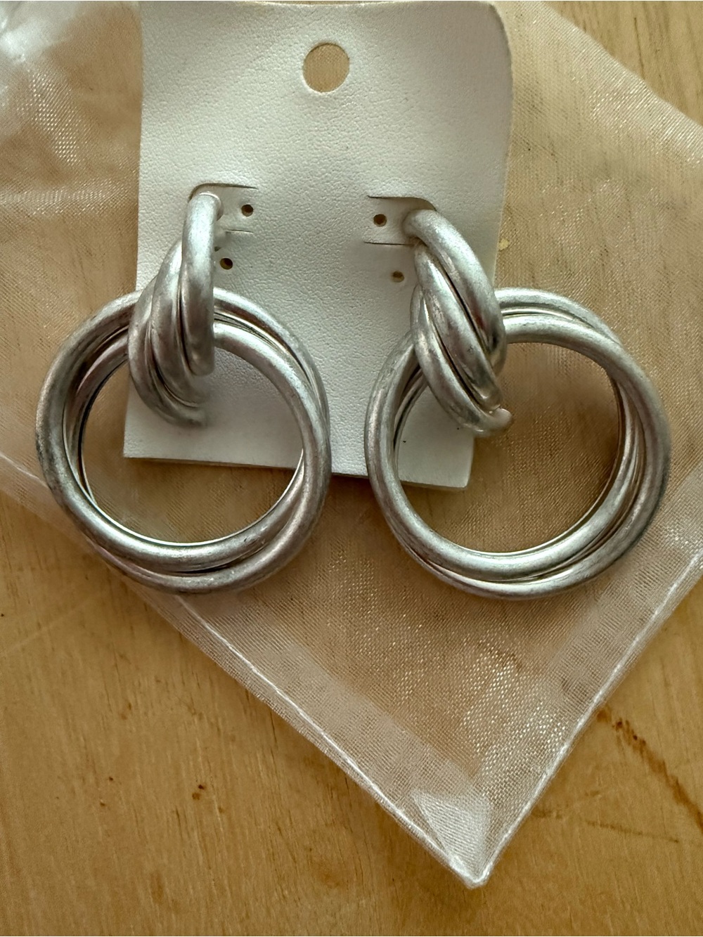 White House Black Market Silver Double Hoop Knot Earrings